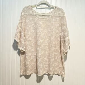 Democracy Beige Lace Blouse Ruffled Sleeves Plus Size 3X